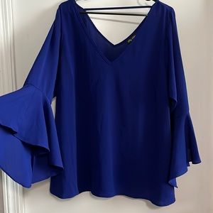 Royal blue v neck flare sleeve blouse city chic 18